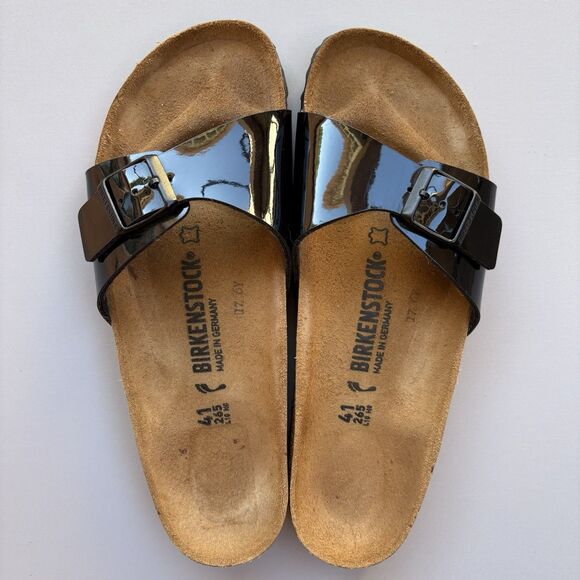 Birkenstock Madrid Sandals Black Patent Leather Women's 41 US Size 10 Narrow - Picture 1 of 10